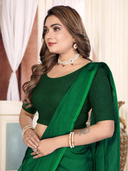 Graceful Crushed Texture Green Readymade Saree Blouse