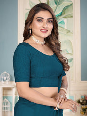 Elegant Crushed Texture Teal Readymade Saree Blouse