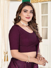 Charming Crushed Texture Wine Readymade Saree Blouse