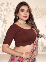 Load image into Gallery viewer, Designer Coffee Lycra Blouse with Swarovski Work &amp; Scalloped Hem
