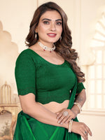 Load image into Gallery viewer, Elegant Green Lycra Blouse with Swarovski Work &amp; Scalloped Detailing
