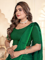 Load image into Gallery viewer, Elegant Green Lycra Blouse with Swarovski Work &amp; Scalloped Detailing
