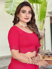 Charming Pink Lycra Blouse with Swarovski Work & Scalloped Borders