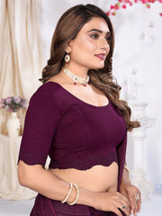 Designer Wine Lycra Blouse with Swarovski Work & Scalloped Borders