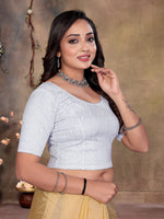 Load image into Gallery viewer, Silver Premium Shimmer Textured Readymade Saree Blouse