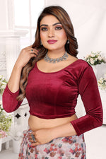 Load image into Gallery viewer, women's readymade Velvet Solid Saree Blouse