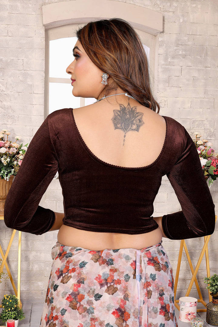 women's coffee color Velvet Solid Saree Blouse